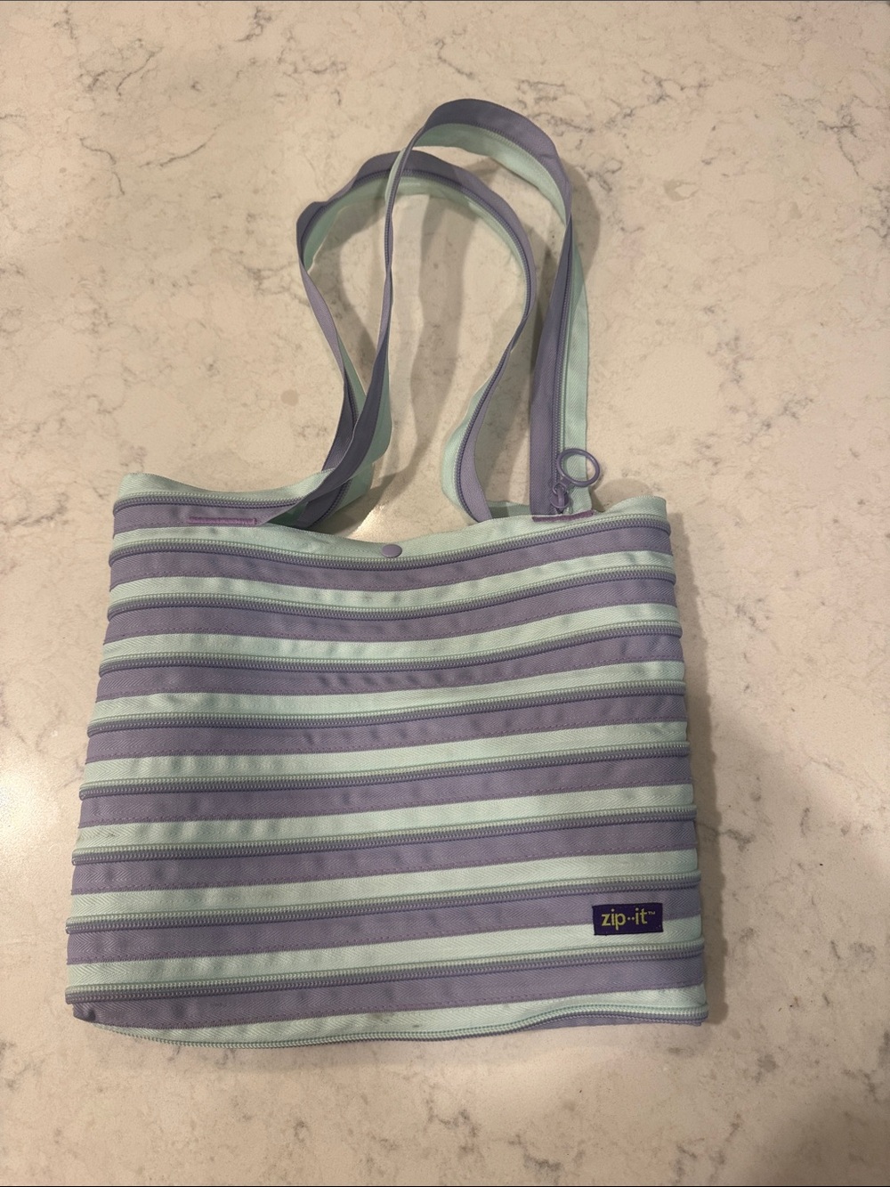 Zip-It Striped Mint & Lavender Tote Bag